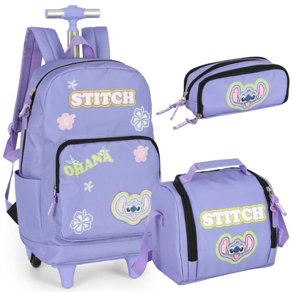 Kit Mochila De Rodinhas Stitch Disney Luxcel Mc47736Sc Lilás