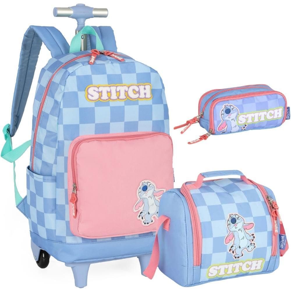 Kit Mochila De Rodinhas Stitch Disney Luxcel Mc47736Sc Azul