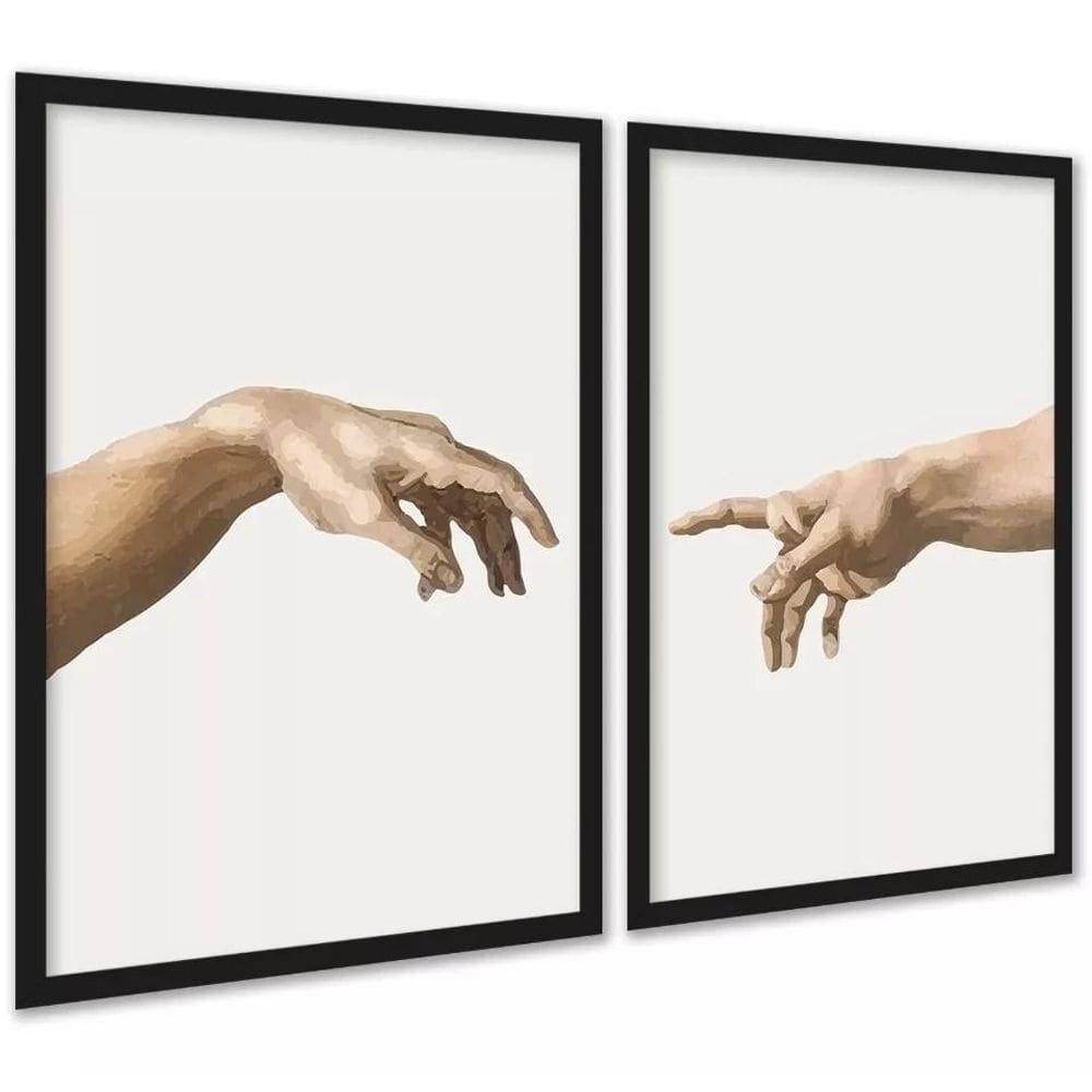 Kit 2 Quadros Mão Criação Adão 24X18Cm