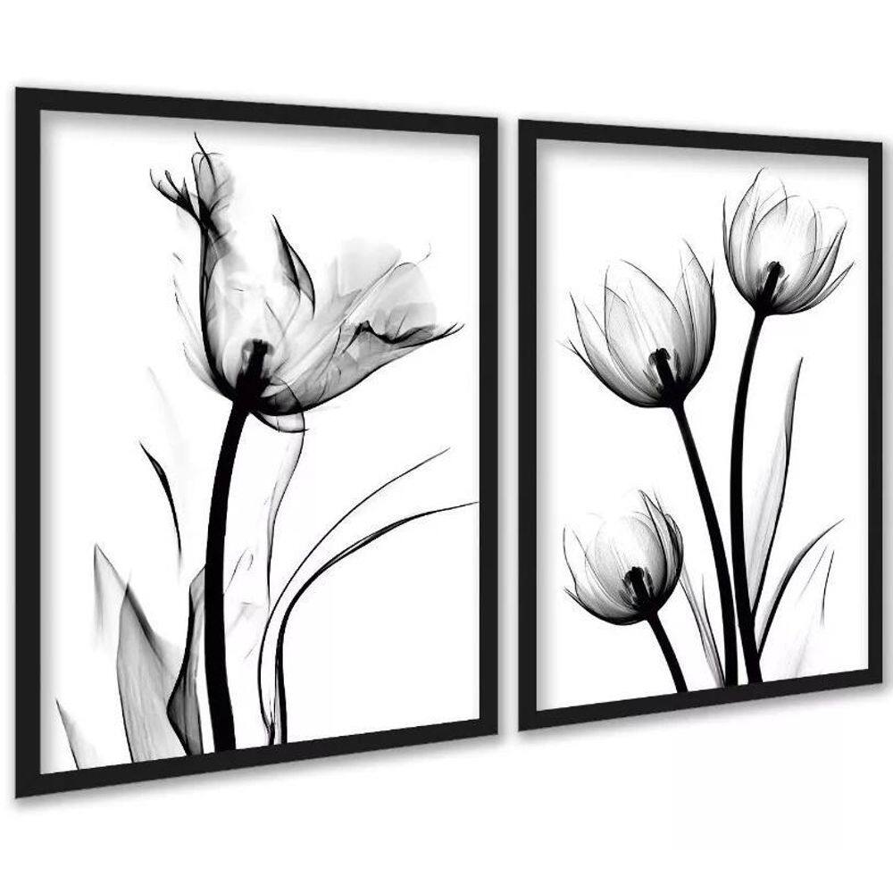 Kit 2 Quadros Fotos Flores Tulipas Minimalistas 33X24Cm