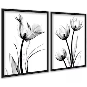 Kit 2 Quadros Fotos Flores Tulipas Minimalistas 45X34Cm