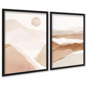 Kit 2 Quadros Abstratos Aquarela Paisagem Bege 33X24Cm Vidro