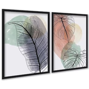 Kit 2 Quadros Folhas Costela Adão Aquarela 33X24Cm - Vidro