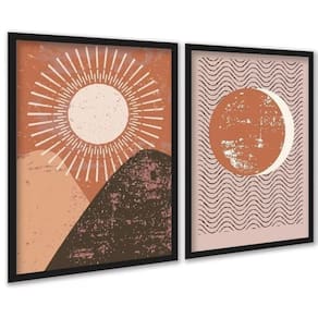 Kit 2 Quadros Sol Lua Vintage Boho 33X24Cm - Com Vidro