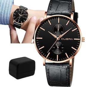 Relógio de Pulso Croco Preto e Bronze Ultrafino + Caixa