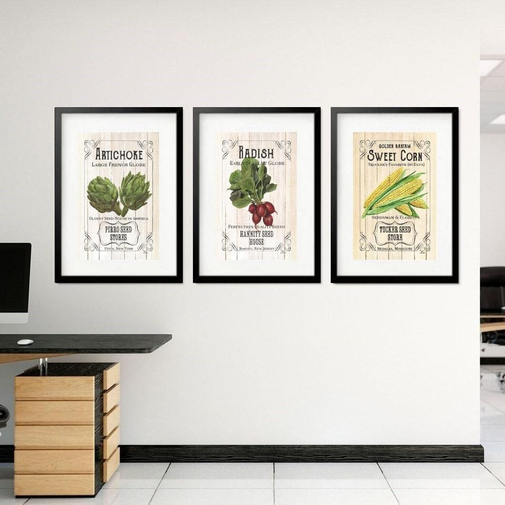 Kit 3 Quadros Grandes Farm Vintage 60X48Cm