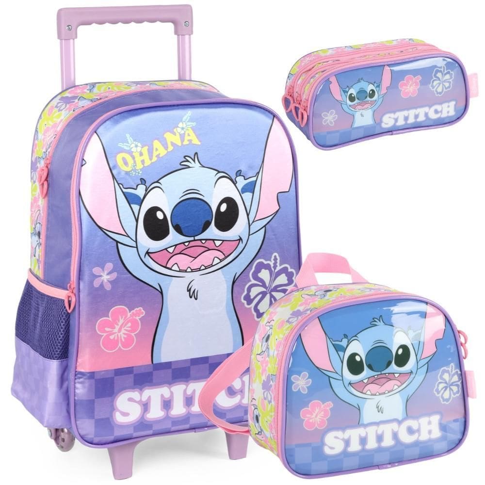 Kit Mochila De Rodinhas Stitch Disney Luxcel Ic41542Sc Rosa