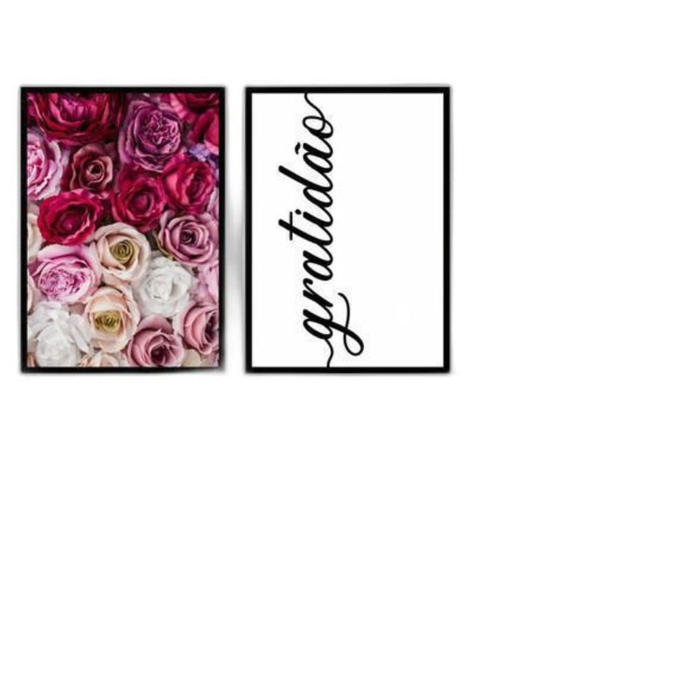 Kit 2 Quadros Gratidão Com Flores 24X18Cm