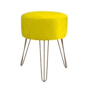 Puff Amarelo Sala De Estar Pés De Ferro Rose Gold