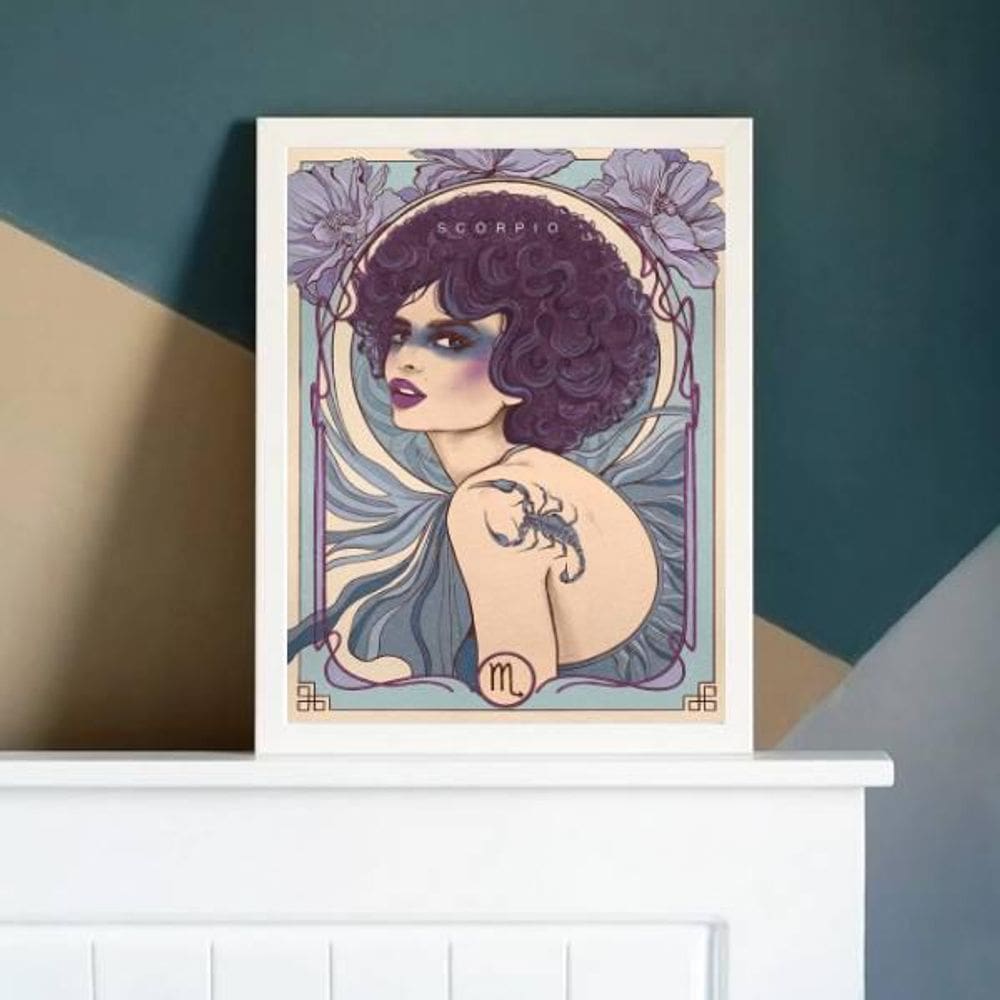 Quadro Vintage Signo Escorpião 24X18Cm Branca