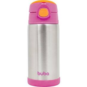 Garrafa Térmica Com Canudo Rosa Buba Aço Inoxidável 400ml