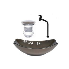 Cuba Vidro Oval 46Cm Marrom + Valvula + Torneira Preta