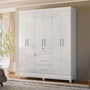Guarda Roupa Casal Ambiente Itatiba 6 Portas Branco Brilho - Moval