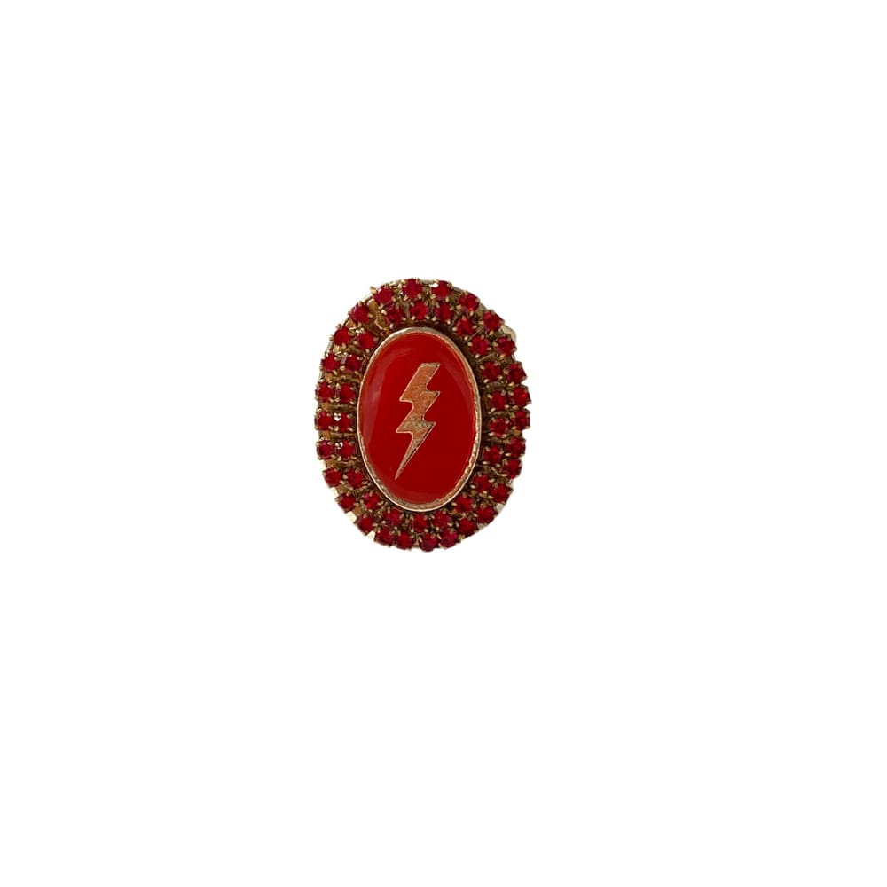 Anel Ajustável Raio de Iansã Vermelho 3 cm Dourado em Metal
