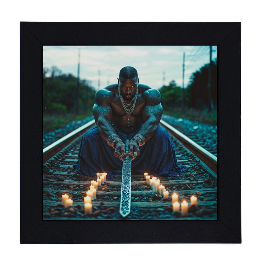 Quadro Orixá Ogum Moldura Preta 18 x 18 cm