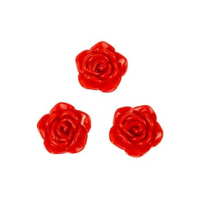 Kit C/3 Miçangas em Resina Flor Rosa Vermelha 2 cm