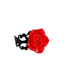 Anel Ajustável Pomba Gira Rosa Vermelha Metal Negro