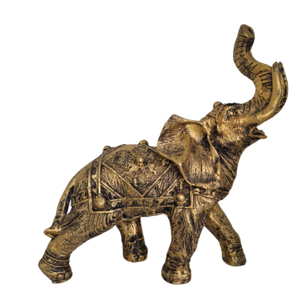 Escultura Elefante Indiano Ouro Velho 22 cm Decoração
