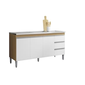 Balcão Gabinete de Pia Andréia 160cm Amêndoa/Branco S/ Tampo - AJL Móveis