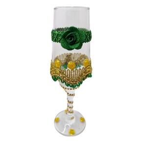 Taça Vidro Cigana Esmeralda Verde E Dourado Altar 186 Ml