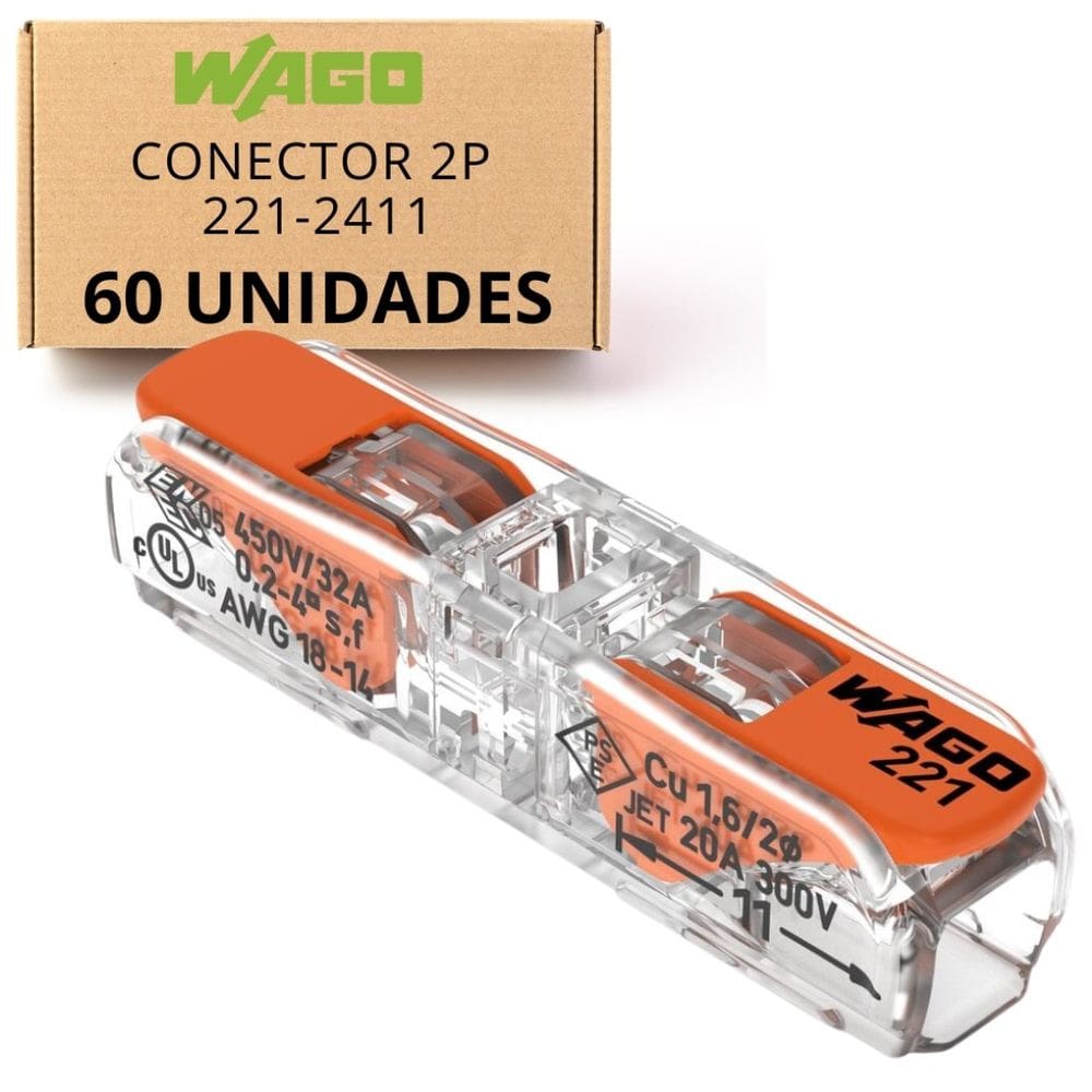 KIT C/ 60 CONEXÃO AUTOMÁTICA 2P 221 INLINE 32A 0,2-4mm WAGO