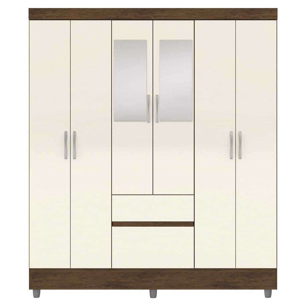 Guarda Roupa Casal 6P 2G Espelho 153 cm Imbuia Champanhe VLR