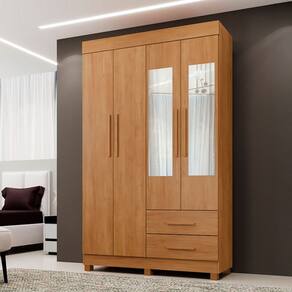 Guarda-Roupa Solteiro Malta 4 Portas 2 Gavetas com Espelho Cinamomo - Pnr Móveis