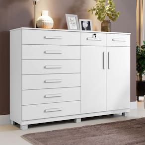 Cômoda Bali 8 Gavetas 2 Portas Branco - Pnr Móveis