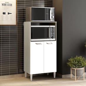 Balcão Multiuso Microondas E Fono Elétrico 2 Portas Prisma Elmo/branco Hr Móveis