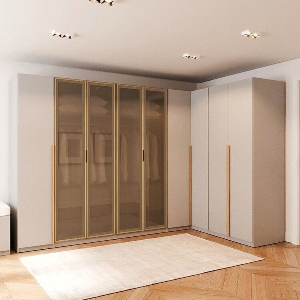Guarda-Roupa Modulado de Canto 5 Peças 9 Portas Jade Cabecasa Madeiramadeira Cinza Urbano/Avelã