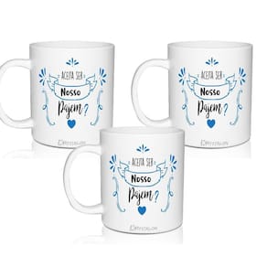 Kit 3 Canecas Convite Brancas 300 Ml Lembrancinha Para Pajem