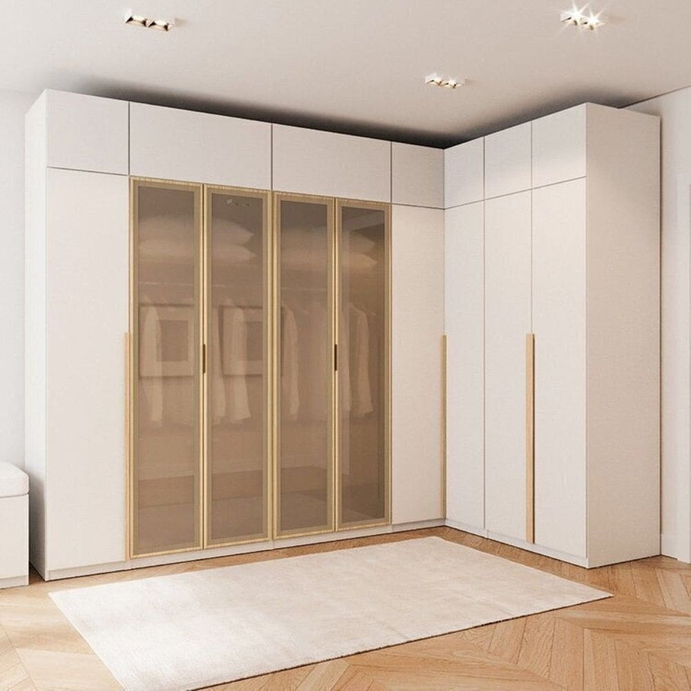 Guarda-Roupa Modulado de Canto 10 Peças 18 Portas Jade Cabecasa Madeiramadeira Branco/Avelã