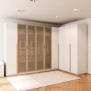 Guarda-Roupa Modulado de Canto 5 Peças 9 Portas Jade Cabecasa Madeiramadeira Branco/Avelã