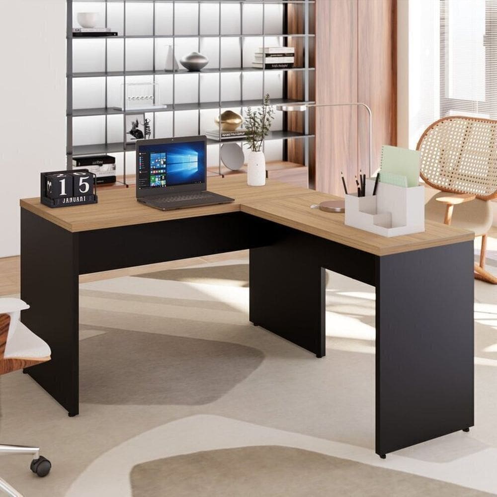 Mesa para Escritório Diretor em L 120x150cm Marrom/Preto