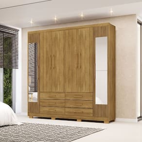 Guarda Roupa Com Espelho Canadá 6 Portas e 6 Gavetas Nature/Brisa - Vila Rica Móveis