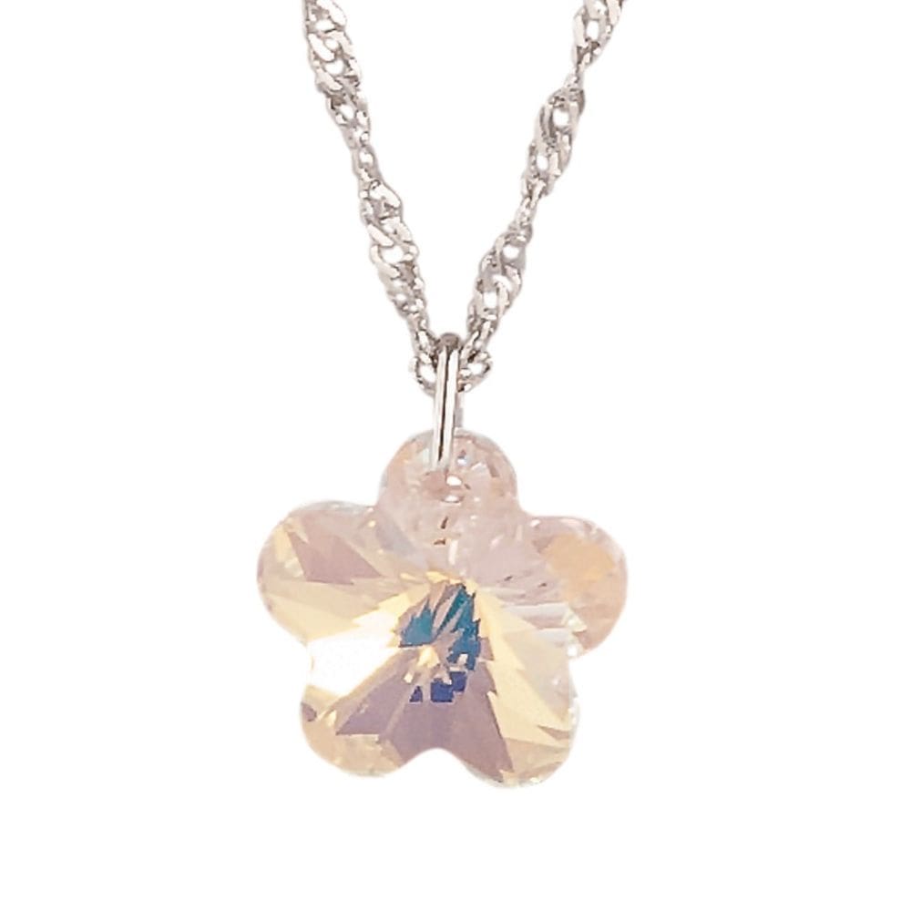 Gargantilha Flor Swarovski Aurora Boreal Ródio Branco