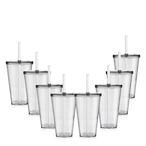 Kit 8 Copos Big Drink Tampa E Canudo Acrílico Transparente