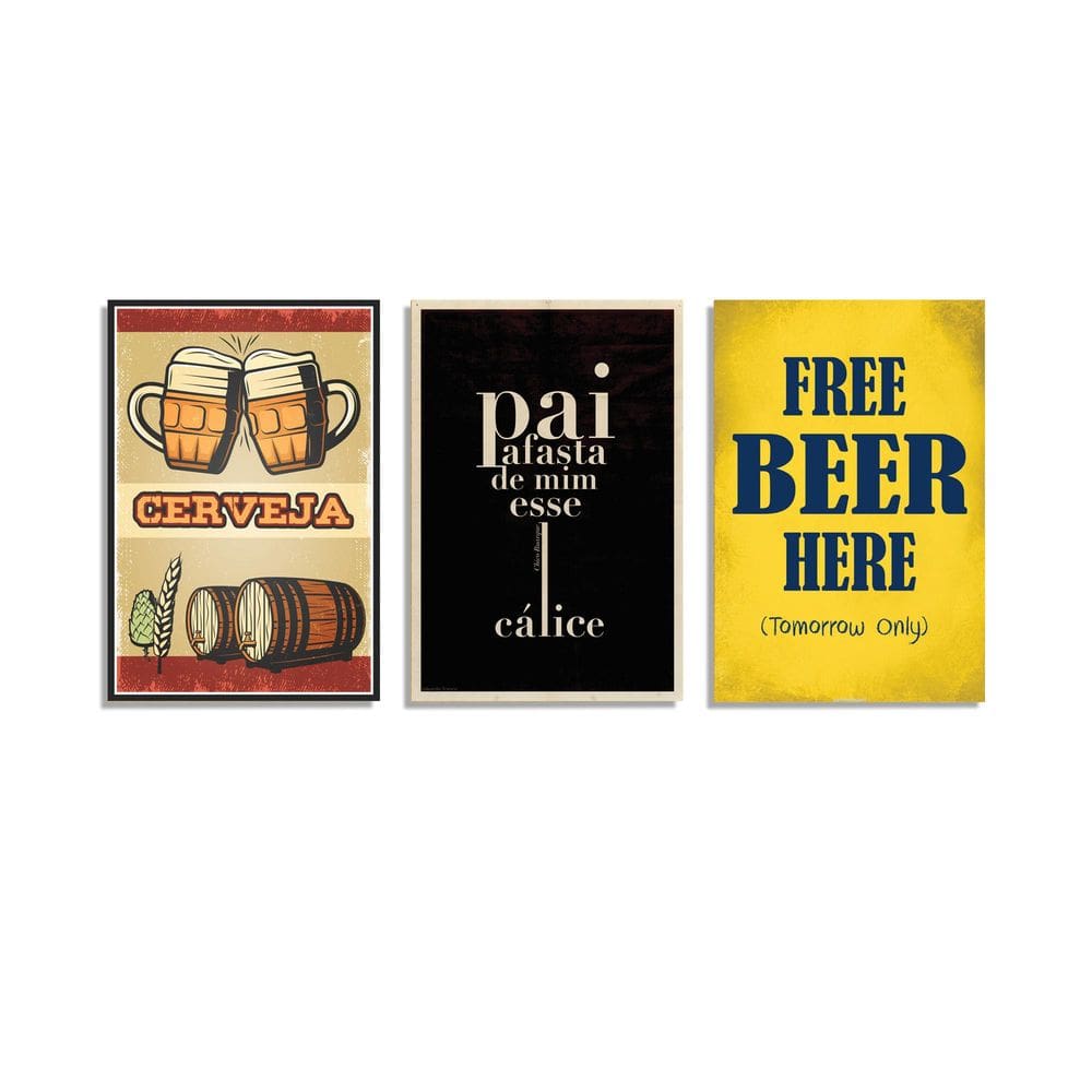 Kit Quadro Decorativo Cerveja 3 Peças Uni 045 20X30Cm
