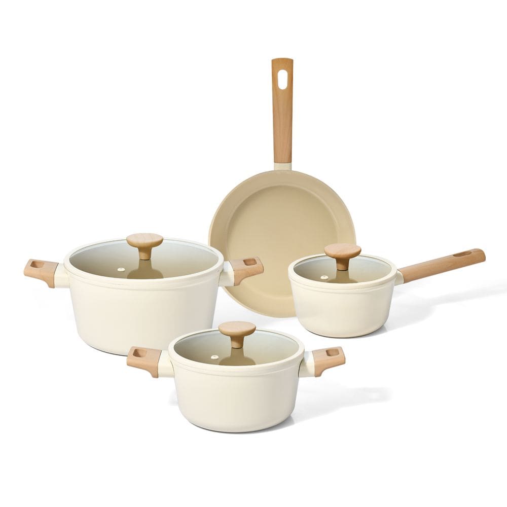 Jogo de 4 Panelas Antiaderentes Ultra Ceramic de Indução com Borda de Silicone Cor Bege Mou Nata