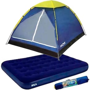 Barraca Camping até 4 Pessoas Porta Dupla com Colchão Inflável Casal
