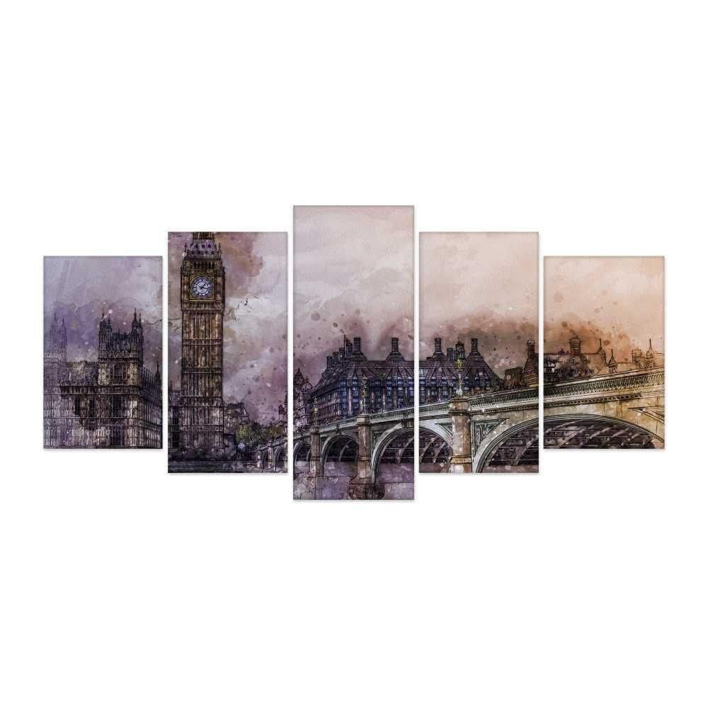 Quadro Decorativo Mosaico 5 Peças Abstrato Londres
