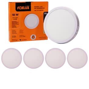 Kit 5 Painel Led Redondo Sobrepor 18W 4000K Bivolt Foxlux