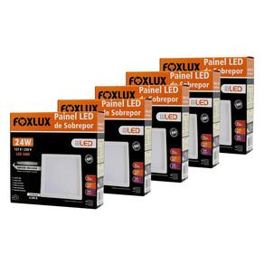 Kit 5 Painel LED 24W Bivolt 6.500K Quadrada Sobrepor Foxlux