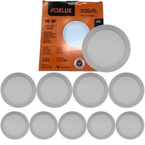 Kit 10 Painel Led Redondo Embutir 18W 4000K Bivolt Foxlux