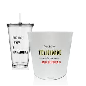 Balde Pipoca E Copo Personalizado Fui Atrás Da Felicidade
