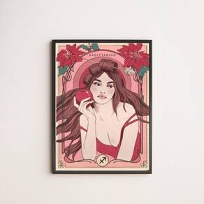 Quadro Vintage Signo Sagitário 45X34 Com Vidro Moldura Preta