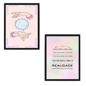 Kit 2 Quadros Decorativos Lei Da Mente 24X18 C/Vidro - Preta