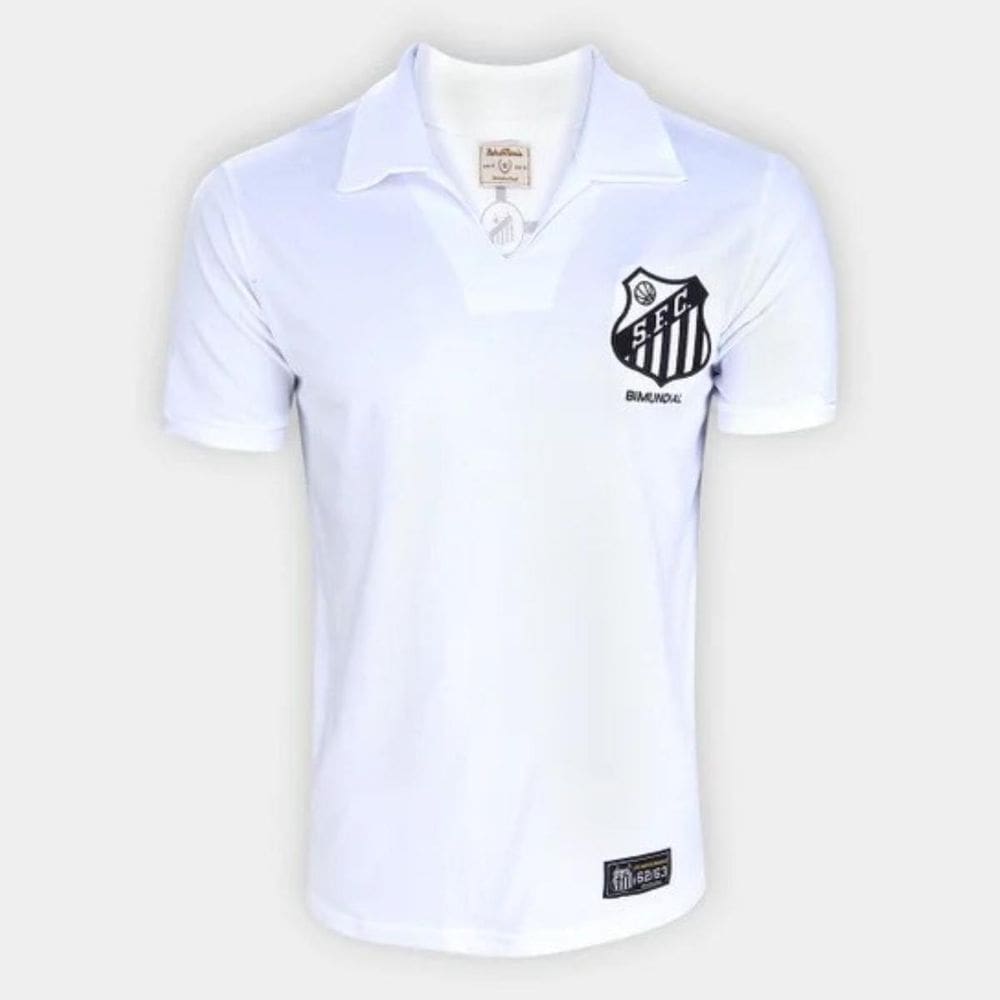 Camisa Santos 1963 Bi Mundial Retrô Mania Masculina - Branco