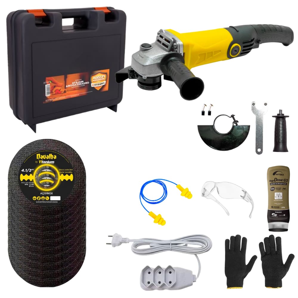 Esmerilhadeira 800W 10.500rpm Platina com 10 Discos Corte Fino + Kit de Alta Performance - Titanium