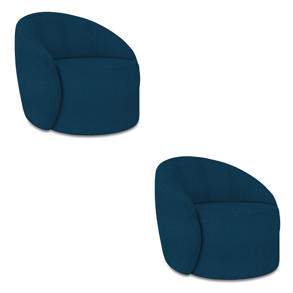 Poltrona Orgânica Giratória kit 2 Lua Bouclê Azul D03 - D`Rossi